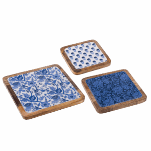 Square Blue & White Floral Serving Tray
