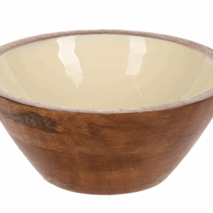 Small dip bowl. Mango wood with ivory resin finish.