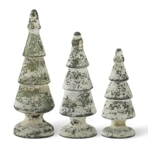 Set of 3 Dark Green & White Speckle Glass Trees