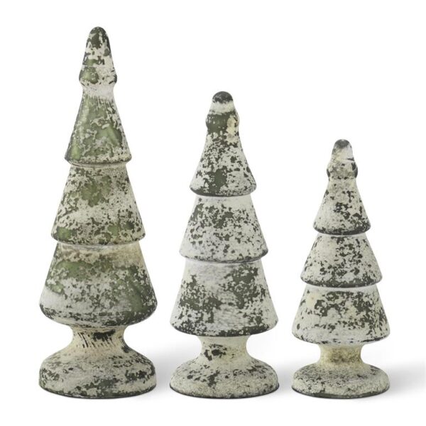 Set of 3 Dark Green & White Speckle Glass Trees