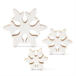 Set of 3 Wood Snowflakes w/White Enameled Front
