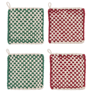 Cotton Crochet Christmas Check Pot Holder